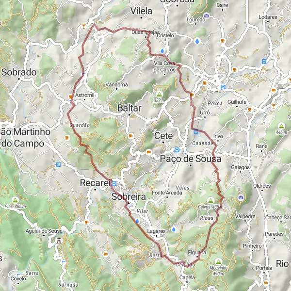 Miniatura do mapa de inspiração para ciclismo "Exploração de Monte Mozinho" em Norte, Portugal. Gerado pelo planejador de rotas de ciclismo Tarmacs.app