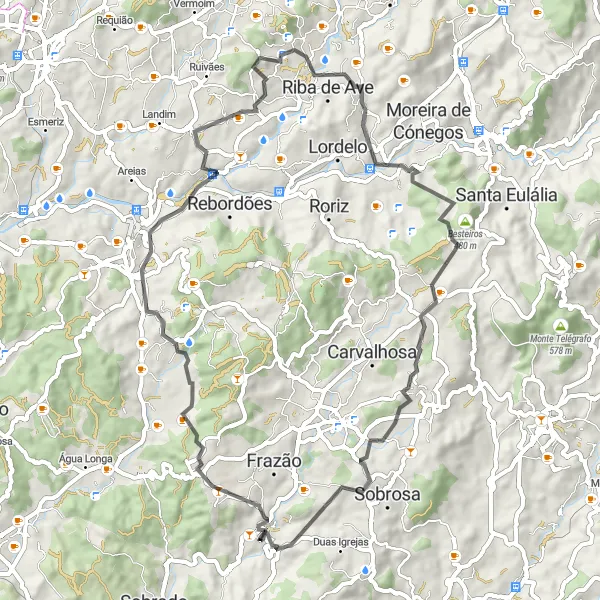 Miniatura do mapa de inspiração para ciclismo "Circuito de Carreira" em Norte, Portugal. Gerado pelo planejador de rotas de ciclismo Tarmacs.app