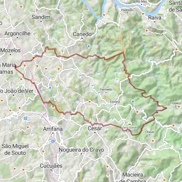 Map miniature of "Serra Grande Gravel Challenge" cycling inspiration in Norte, Portugal. Generated by Tarmacs.app cycling route planner