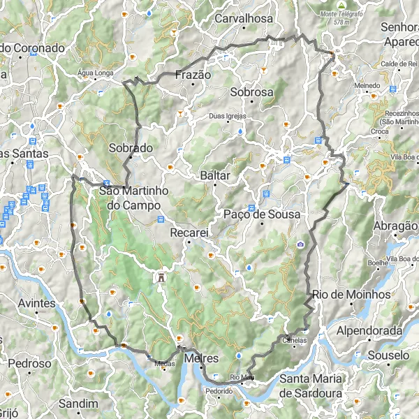 Map miniature of "Penafiel to Freamunde Adventure" cycling inspiration in Norte, Portugal. Generated by Tarmacs.app cycling route planner