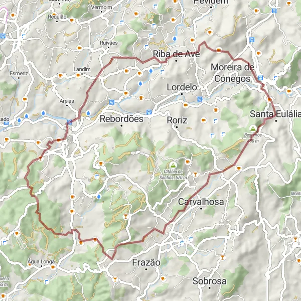 Miniatura do mapa de inspiração para ciclismo "Rota de Gravel de Meixomil a Casa de Sá" em Norte, Portugal. Gerado pelo planejador de rotas de ciclismo Tarmacs.app