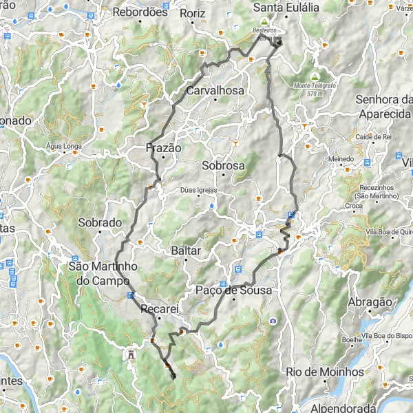 Miniatura do mapa de inspiração para ciclismo "Rota dos Destaques Naturais Norte" em Norte, Portugal. Gerado pelo planejador de rotas de ciclismo Tarmacs.app