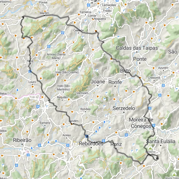 Miniatura do mapa de inspiração para ciclismo "Caminho Histórico de Codessos" em Norte, Portugal. Gerado pelo planejador de rotas de ciclismo Tarmacs.app