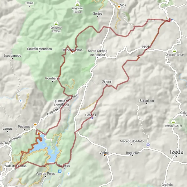 Miniatura do mapa de inspiração para ciclismo "Aventura em Quintela de Lampaças e Rebordainhos" em Norte, Portugal. Gerado pelo planejador de rotas de ciclismo Tarmacs.app