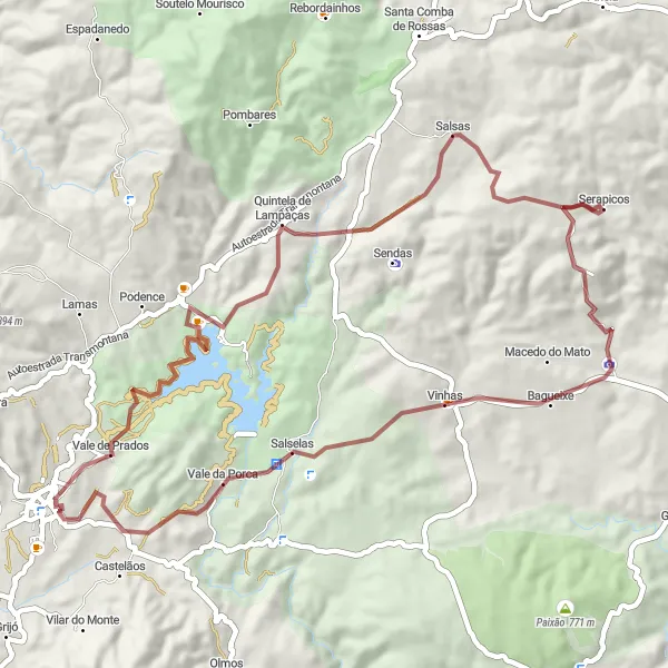 Miniatura do mapa de inspiração para ciclismo "Rota de Gravel da Macedo de Cavaleiros" em Norte, Portugal. Gerado pelo planejador de rotas de ciclismo Tarmacs.app