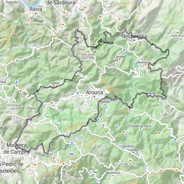 Miniatura do mapa de inspiração para ciclismo "Rota das Montanhas Mágicas" em Norte, Portugal. Gerado pelo planejador de rotas de ciclismo Tarmacs.app