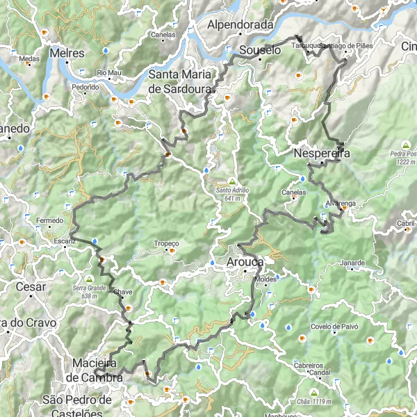 Miniatura do mapa de inspiração para ciclismo "Serra e Vale dos Aroucas" em Norte, Portugal. Gerado pelo planejador de rotas de ciclismo Tarmacs.app