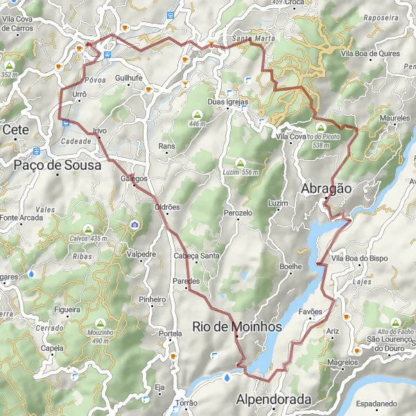 Miniatura do mapa de inspiração para ciclismo "Trilha pelos caminhos de Rio de Moinhos" em Norte, Portugal. Gerado pelo planejador de rotas de ciclismo Tarmacs.app