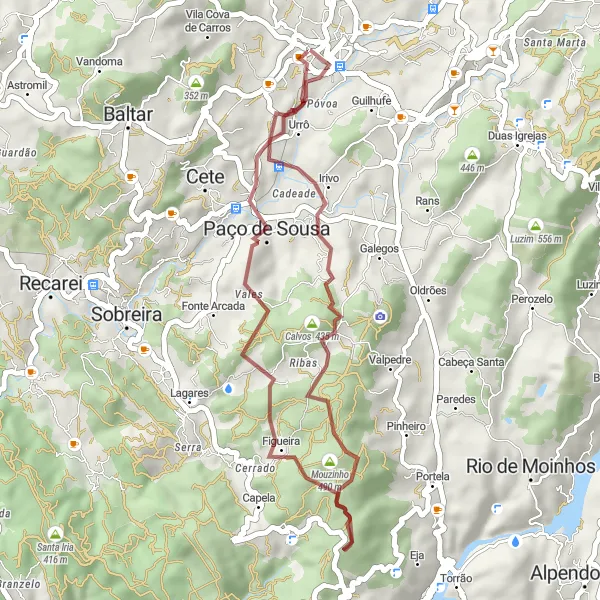 Map miniature of "Gravel Adventure" cycling inspiration in Norte, Portugal. Generated by Tarmacs.app cycling route planner