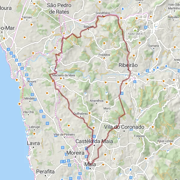 Miniatura do mapa de inspiração para ciclismo "Trilha de Gravel Cividade de Bagunte-Trofa" em Norte, Portugal. Gerado pelo planejador de rotas de ciclismo Tarmacs.app