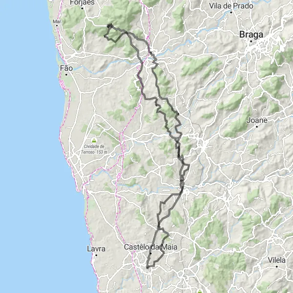 Miniatura do mapa de inspiração para ciclismo "Aventura de Ciclismo Barcelos-Vermoim" em Norte, Portugal. Gerado pelo planejador de rotas de ciclismo Tarmacs.app