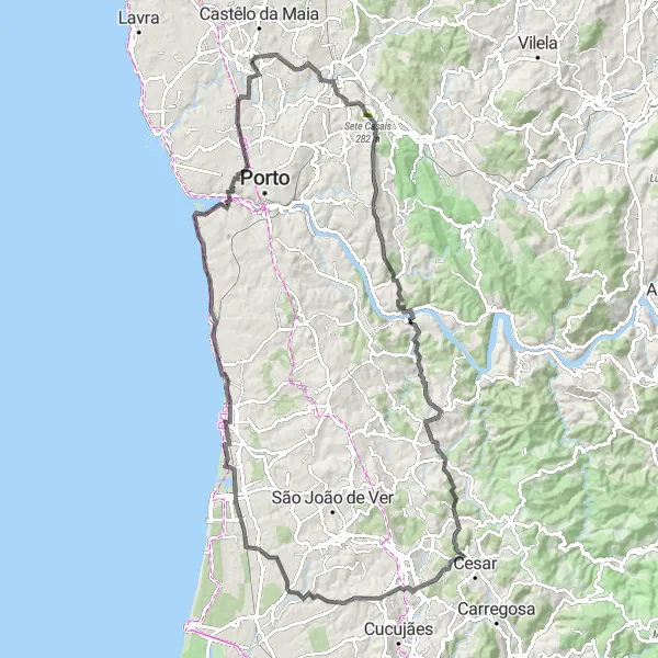 Miniatura do mapa de inspiração para ciclismo "Rota de Ermesinde a Leça do Balio" em Norte, Portugal. Gerado pelo planejador de rotas de ciclismo Tarmacs.app