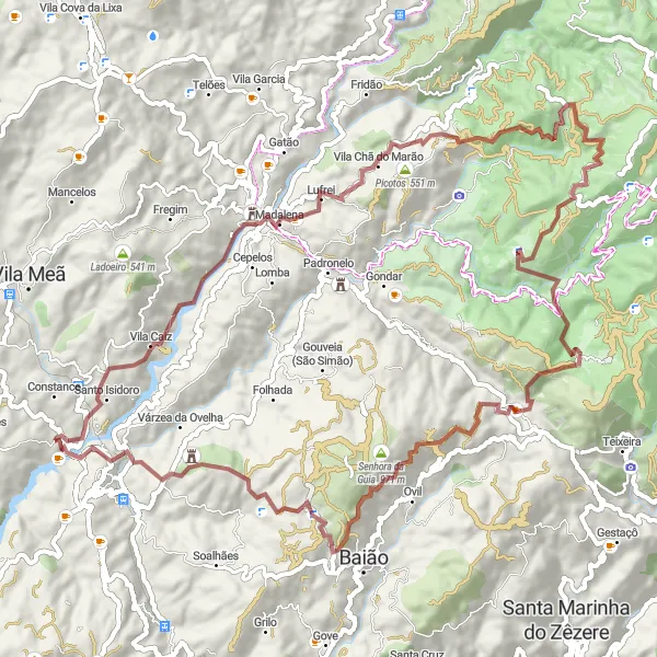 Map miniature of "Hidden Gems Gravel Ride" cycling inspiration in Norte, Portugal. Generated by Tarmacs.app cycling route planner