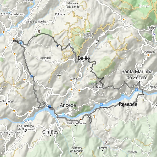 Map miniature of "The Scenic Route of Marco de Canavezes" cycling inspiration in Norte, Portugal. Generated by Tarmacs.app cycling route planner