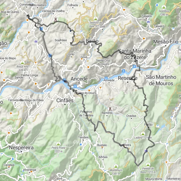 Map miniature of "The Challenging Climb of Marco de Canavezes" cycling inspiration in Norte, Portugal. Generated by Tarmacs.app cycling route planner