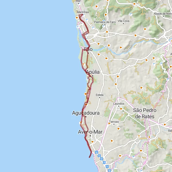 Miniatura do mapa de inspiração para ciclismo "Rota de Gravel Marinhas - Fão" em Norte, Portugal. Gerado pelo planejador de rotas de ciclismo Tarmacs.app