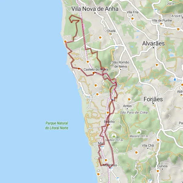 Miniatura do mapa de inspiração para ciclismo "Rota Caminhos de Terra Minhotos" em Norte, Portugal. Gerado pelo planejador de rotas de ciclismo Tarmacs.app