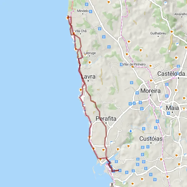 Miniatura do mapa de inspiração para ciclismo "Exploração Gravel do Litoral Norte" em Norte, Portugal. Gerado pelo planejador de rotas de ciclismo Tarmacs.app