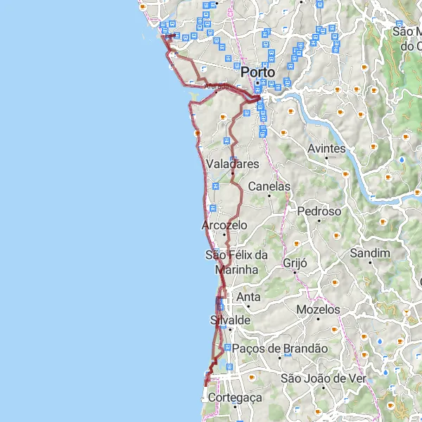 Miniatura do mapa de inspiração para ciclismo "Caminho Gravel da Costa Atlântica" em Norte, Portugal. Gerado pelo planejador de rotas de ciclismo Tarmacs.app