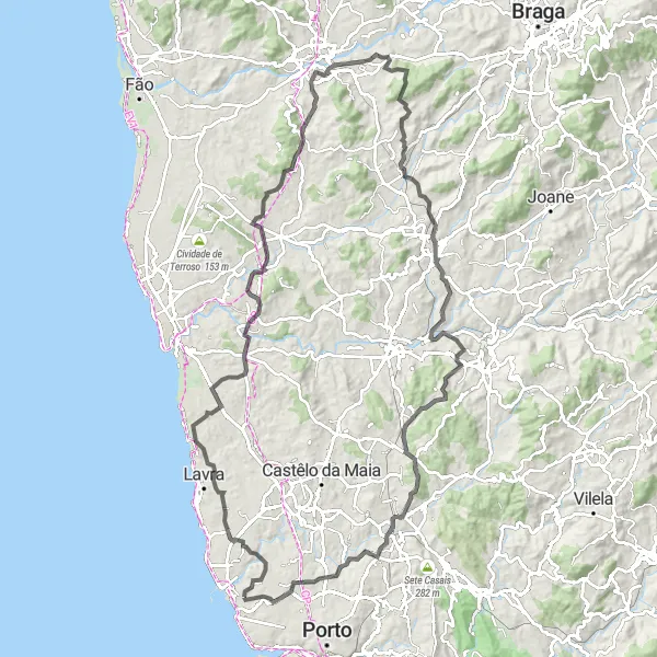 Miniatura do mapa de inspiração para ciclismo "Circuito de Cabeçudos" em Norte, Portugal. Gerado pelo planejador de rotas de ciclismo Tarmacs.app