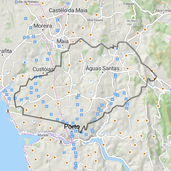 Miniatura do mapa de inspiração para ciclismo "Tour de Guifões" em Norte, Portugal. Gerado pelo planejador de rotas de ciclismo Tarmacs.app