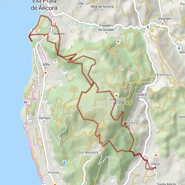Miniatura do mapa de inspiração para ciclismo "Caminho entre Meadela e Santa Luzia" em Norte, Portugal. Gerado pelo planejador de rotas de ciclismo Tarmacs.app