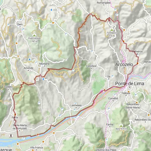 Miniatura do mapa de inspiração para ciclismo "Caminho da Montanha de Meadela" em Norte, Portugal. Gerado pelo planejador de rotas de ciclismo Tarmacs.app