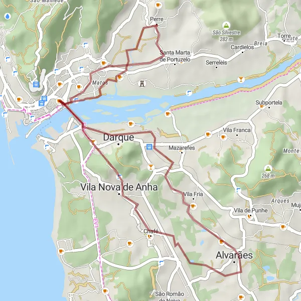 Miniatura do mapa de inspiração para ciclismo "Exploração da Costa entre Darque e Perre" em Norte, Portugal. Gerado pelo planejador de rotas de ciclismo Tarmacs.app