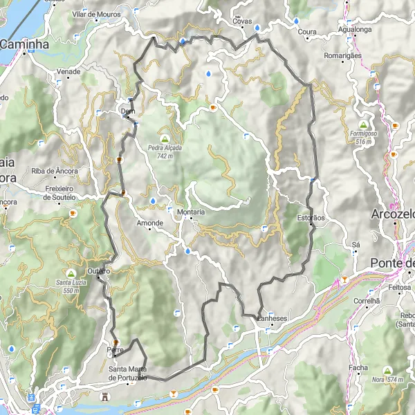 Miniatura do mapa de inspiração para ciclismo "Explorando a Natureza de Meadela" em Norte, Portugal. Gerado pelo planejador de rotas de ciclismo Tarmacs.app