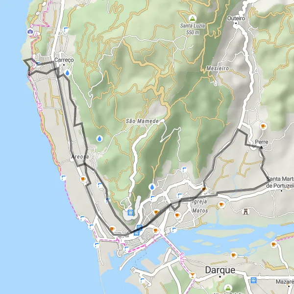 Miniatura do mapa de inspiração para ciclismo "Passeio Cênico em Meadela" em Norte, Portugal. Gerado pelo planejador de rotas de ciclismo Tarmacs.app