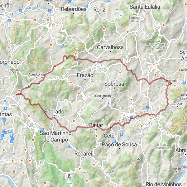 Miniatura do mapa de inspiração para ciclismo "Rota de Gravel de Penafiel a Nespereira" em Norte, Portugal. Gerado pelo planejador de rotas de ciclismo Tarmacs.app