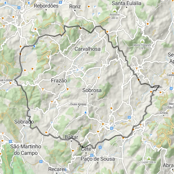 Map miniature of "Urrô Loop" cycling inspiration in Norte, Portugal. Generated by Tarmacs.app cycling route planner