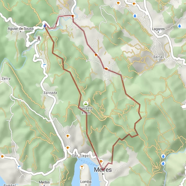 Miniatura do mapa de inspiração para ciclismo "Caminho pelos Cânions de Melres" em Norte, Portugal. Gerado pelo planejador de rotas de ciclismo Tarmacs.app