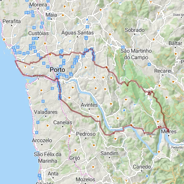 Miniatura do mapa de inspiração para ciclismo "Caminho de Gravel ao Redor de Melres" em Norte, Portugal. Gerado pelo planejador de rotas de ciclismo Tarmacs.app