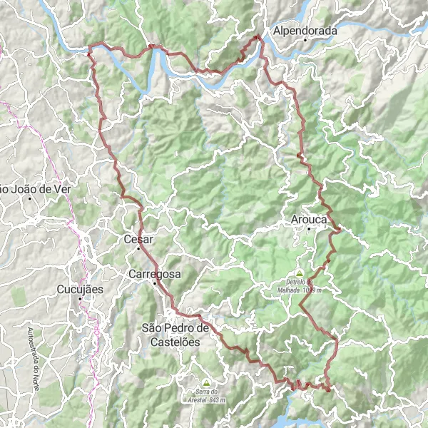 Miniatura do mapa de inspiração para ciclismo "Desafio Épico pela Serra da Naia" em Norte, Portugal. Gerado pelo planejador de rotas de ciclismo Tarmacs.app