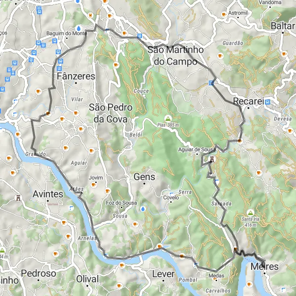 Miniatura do mapa de inspiração para ciclismo "Rota do Vale do Douro" em Norte, Portugal. Gerado pelo planejador de rotas de ciclismo Tarmacs.app
