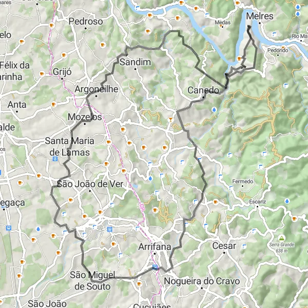Miniatura do mapa de inspiração para ciclismo "Rota dos Caminhos" em Norte, Portugal. Gerado pelo planejador de rotas de ciclismo Tarmacs.app