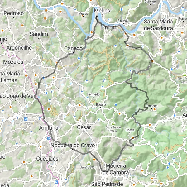 Miniatura do mapa de inspiração para ciclismo "Rota das Montanhas e Miradouros" em Norte, Portugal. Gerado pelo planejador de rotas de ciclismo Tarmacs.app