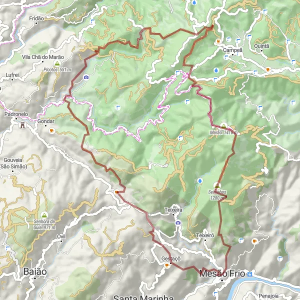 Miniatura do mapa de inspiração para ciclismo "Desafio da Serra de Mesão Frio" em Norte, Portugal. Gerado pelo planejador de rotas de ciclismo Tarmacs.app