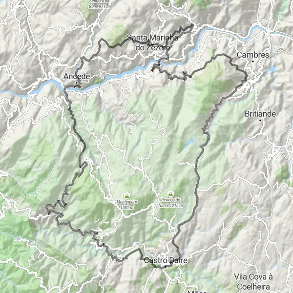Miniatura do mapa de inspiração para ciclismo "Jornada pela Serra da Aboboreira" em Norte, Portugal. Gerado pelo planejador de rotas de ciclismo Tarmacs.app