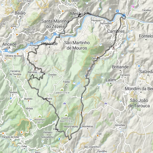 Miniatura do mapa de inspiração para ciclismo "Rota dos Miradouros e Mirantes" em Norte, Portugal. Gerado pelo planejador de rotas de ciclismo Tarmacs.app