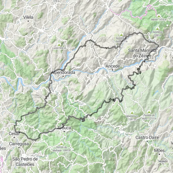 Miniatura do mapa de inspiração para ciclismo "Travessia das Montanhas Verdes" em Norte, Portugal. Gerado pelo planejador de rotas de ciclismo Tarmacs.app
