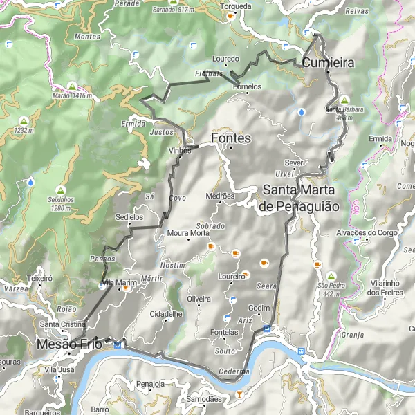 Miniatura do mapa de inspiração para ciclismo "Rota das Colinas de Mesão Frio" em Norte, Portugal. Gerado pelo planejador de rotas de ciclismo Tarmacs.app