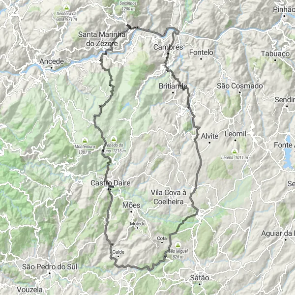 Miniatura do mapa de inspiração para ciclismo "Rota dos Miradouros do Douro" em Norte, Portugal. Gerado pelo planejador de rotas de ciclismo Tarmacs.app