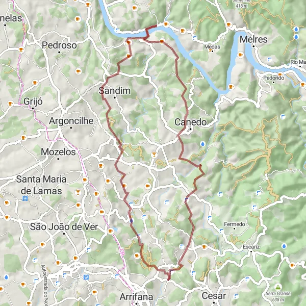 Map miniature of "Gravel Adventure through Vale and Monte de Mó" cycling inspiration in Norte, Portugal. Generated by Tarmacs.app cycling route planner