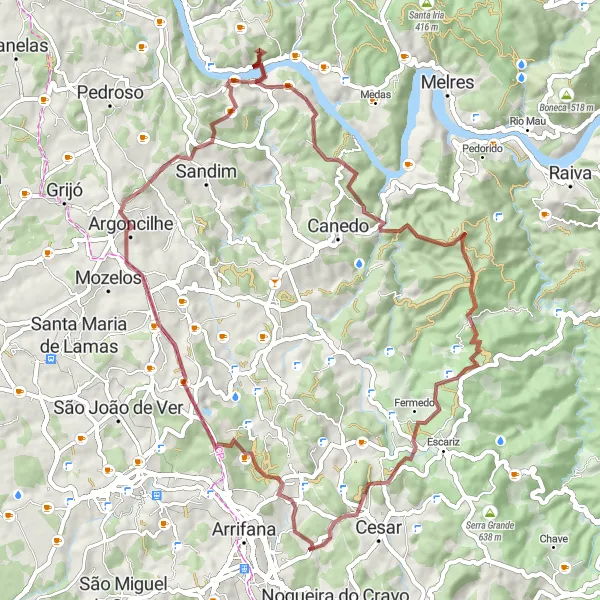 Map miniature of "Gravel Route through Macieira de Sarnes and Serra da Naia" cycling inspiration in Norte, Portugal. Generated by Tarmacs.app cycling route planner