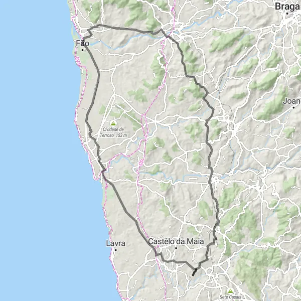 Map miniature of "Vista Panoràmica Challenge" cycling inspiration in Norte, Portugal. Generated by Tarmacs.app cycling route planner