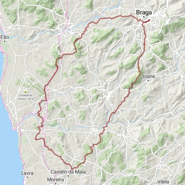 Miniatura do mapa de inspiração para ciclismo "Aventura de Gravel em torno de Rates e Monte das Eiras" em Norte, Portugal. Gerado pelo planejador de rotas de ciclismo Tarmacs.app