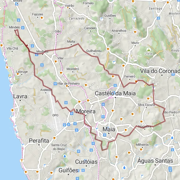 Miniatura do mapa de inspiração para ciclismo "Fantástico Passeio de Gravel Perto de Mindelo" em Norte, Portugal. Gerado pelo planejador de rotas de ciclismo Tarmacs.app