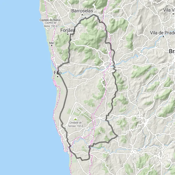 Miniatura do mapa de inspiração para ciclismo "Rota dos Miradouros Avançada" em Norte, Portugal. Gerado pelo planejador de rotas de ciclismo Tarmacs.app